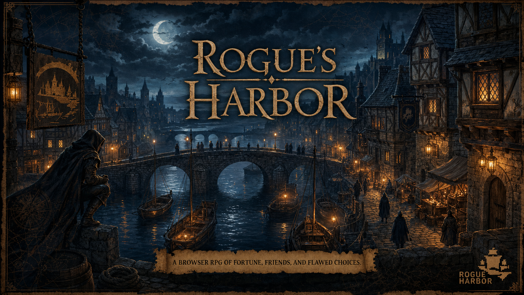 Rogue's Harbor moonlit harbor featured art